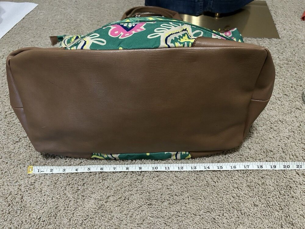 Stella & Dot Getaway Travel Bag Green & Pink Ikat Expandable by 5" - Picture 6 of 8